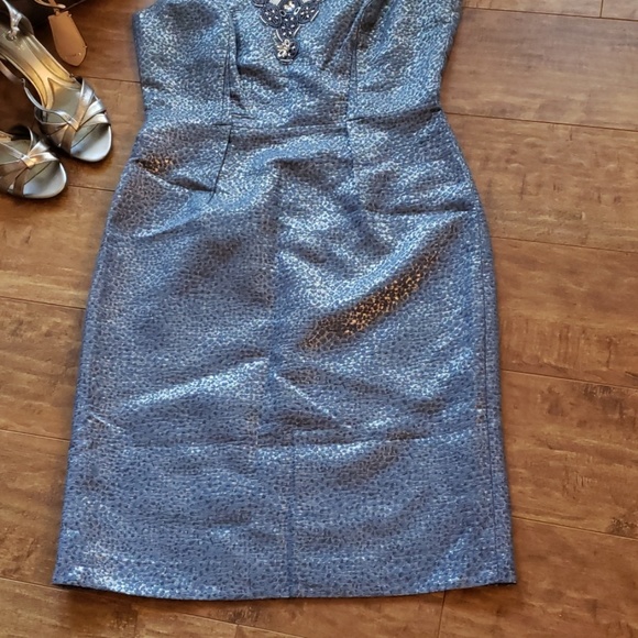 Tahari silver and blue sheath dress - Picture 4 of 8